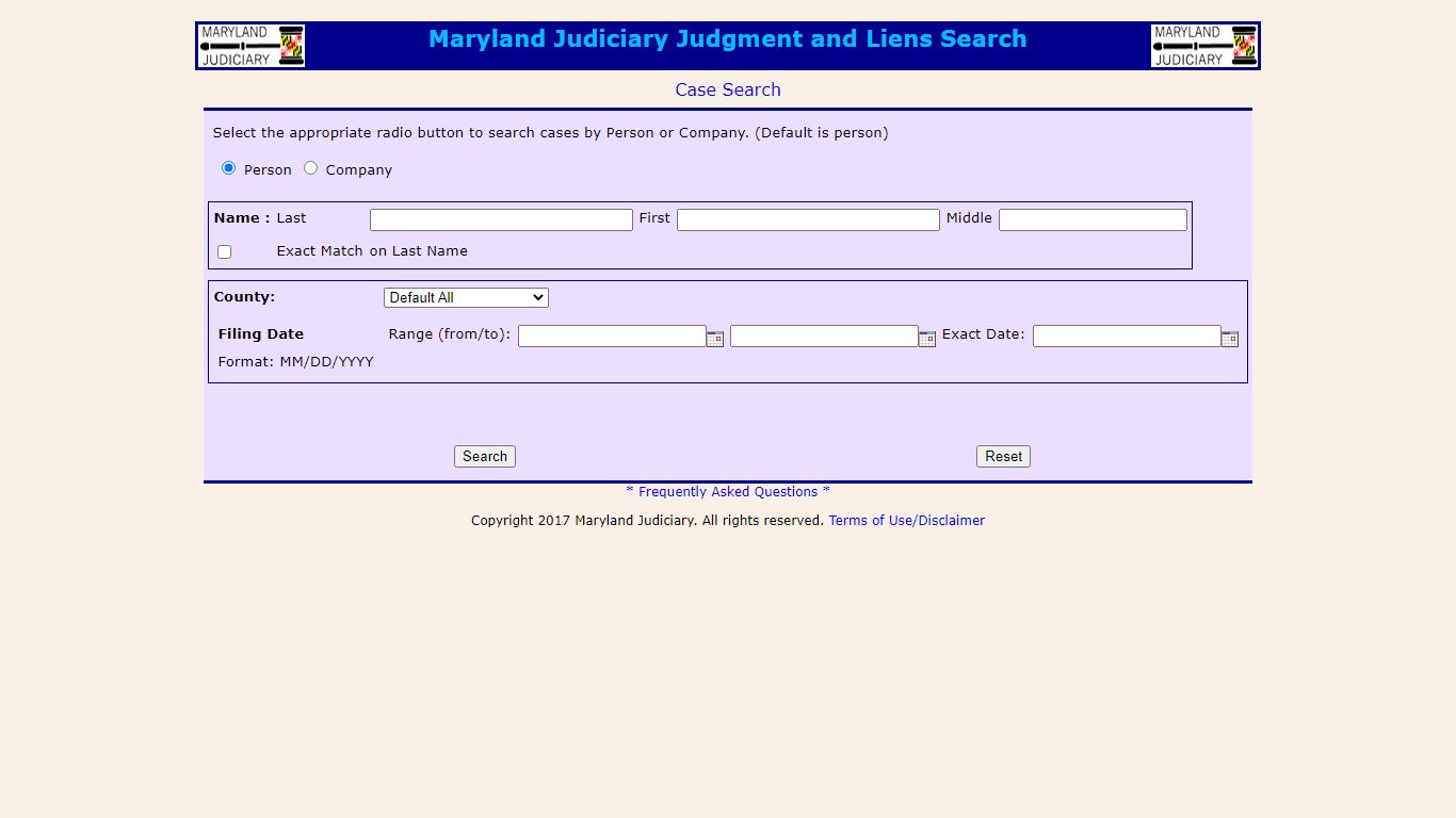 Maryland Judiciary Judgment and Liens Search
